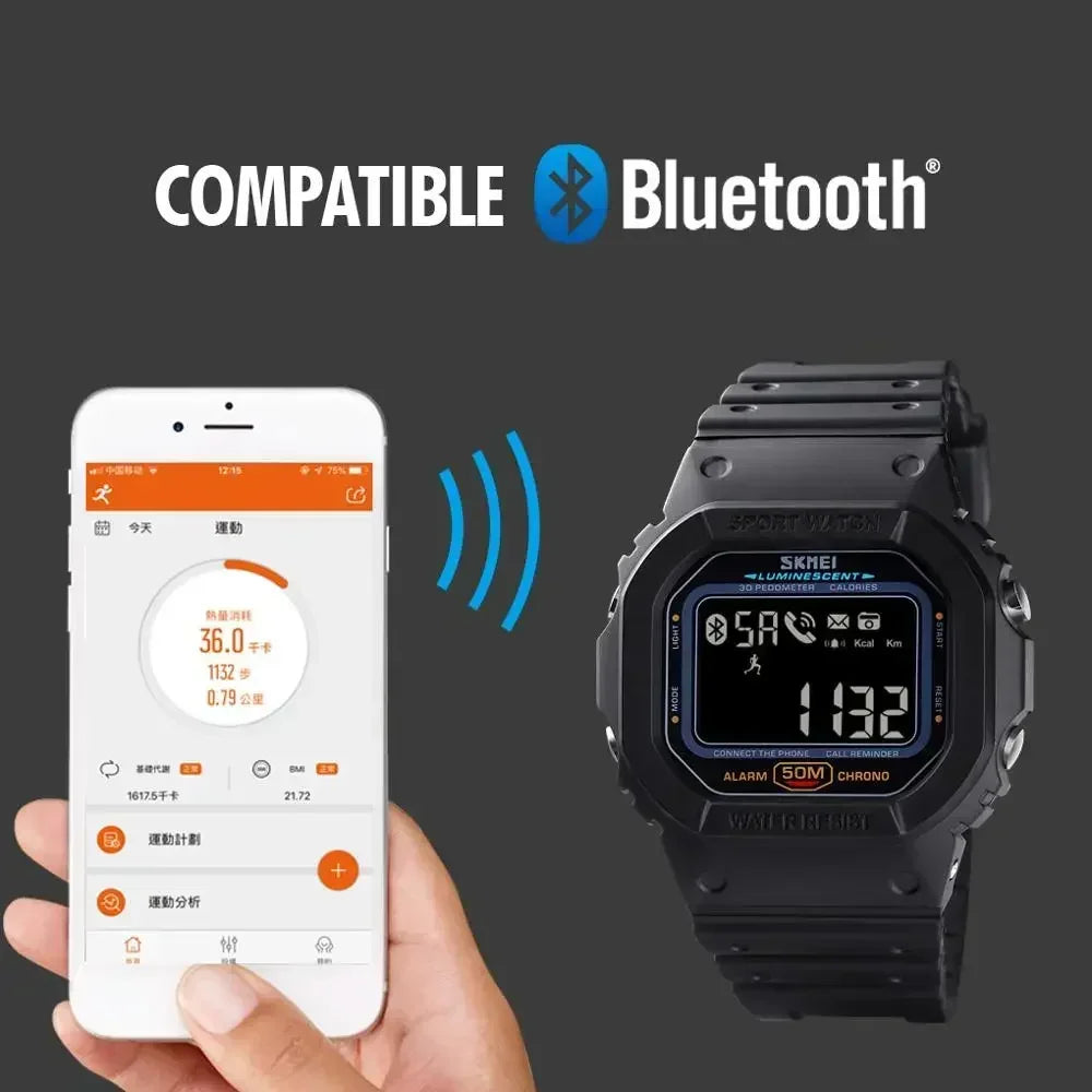 SKMEI 1629 Bluetooth Sport Digital Watch – Pedometer, Calorie Tracker for iPhone, Huawei, Xiaomi