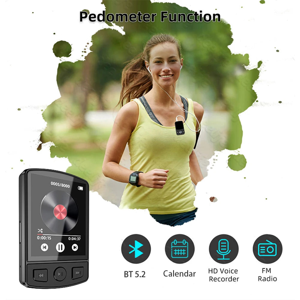 Portable Bluetooth 5.2 MP3/MP4 Music Player – 1.8" Screen, FM Radio, E-Book, Recorder, Clip Sport Walkman