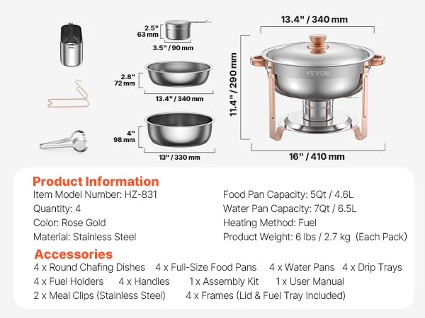 SucceBuy Chafing Dish Set 4-Pack | 9L Each | Stainless Steel | Buffet & Catering | EU