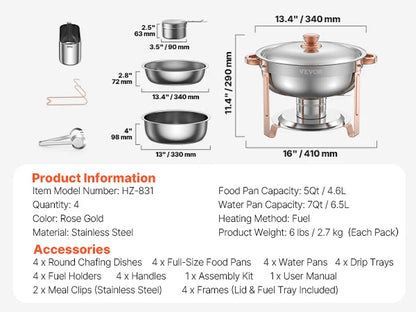 SucceBuy Chafing Dish Set 4-Pack | 9L Each | Stainless Steel | Buffet & Catering | EU