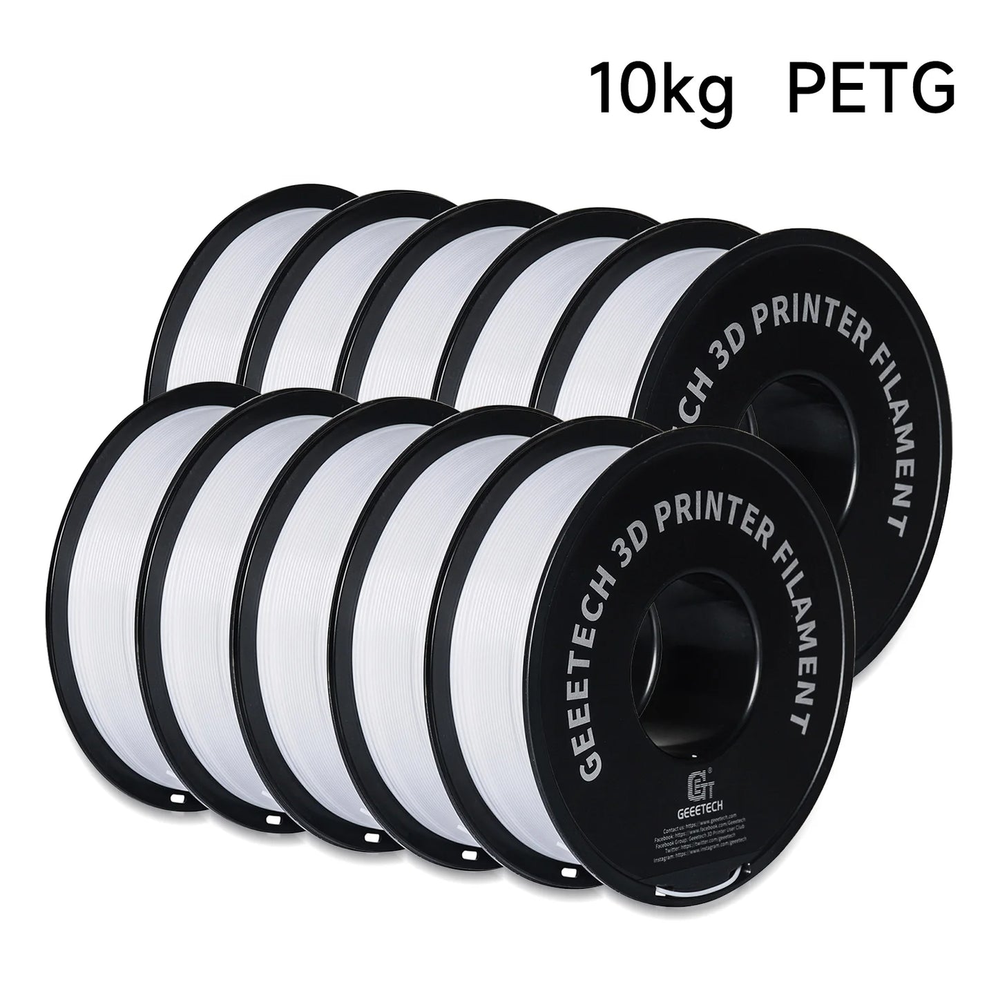 Geeetech PETG Filament – 10 Rolls x 1KG, 1.75mm, Vacuum Packed, for FDM 3D Printers