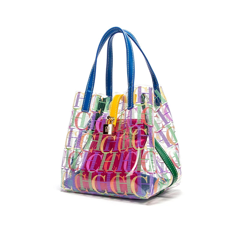 Transparent Letter Print Tote Bag - Large Capacity PVC Crossbody Shoulder Bag