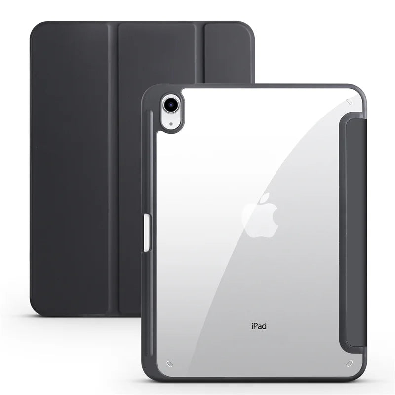 iPad Case with Pen Holder – Trifold Acrylic Clear Back Cover for iPad 9.7–11"