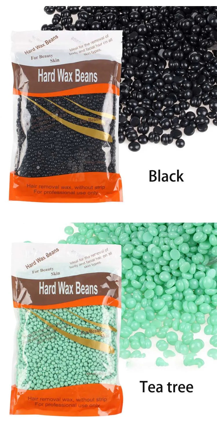R.E.D. Shopping hard wax beans for hair removal, 500g, 200g, or 50g, in a professional wax heating pot for smooth skin.
