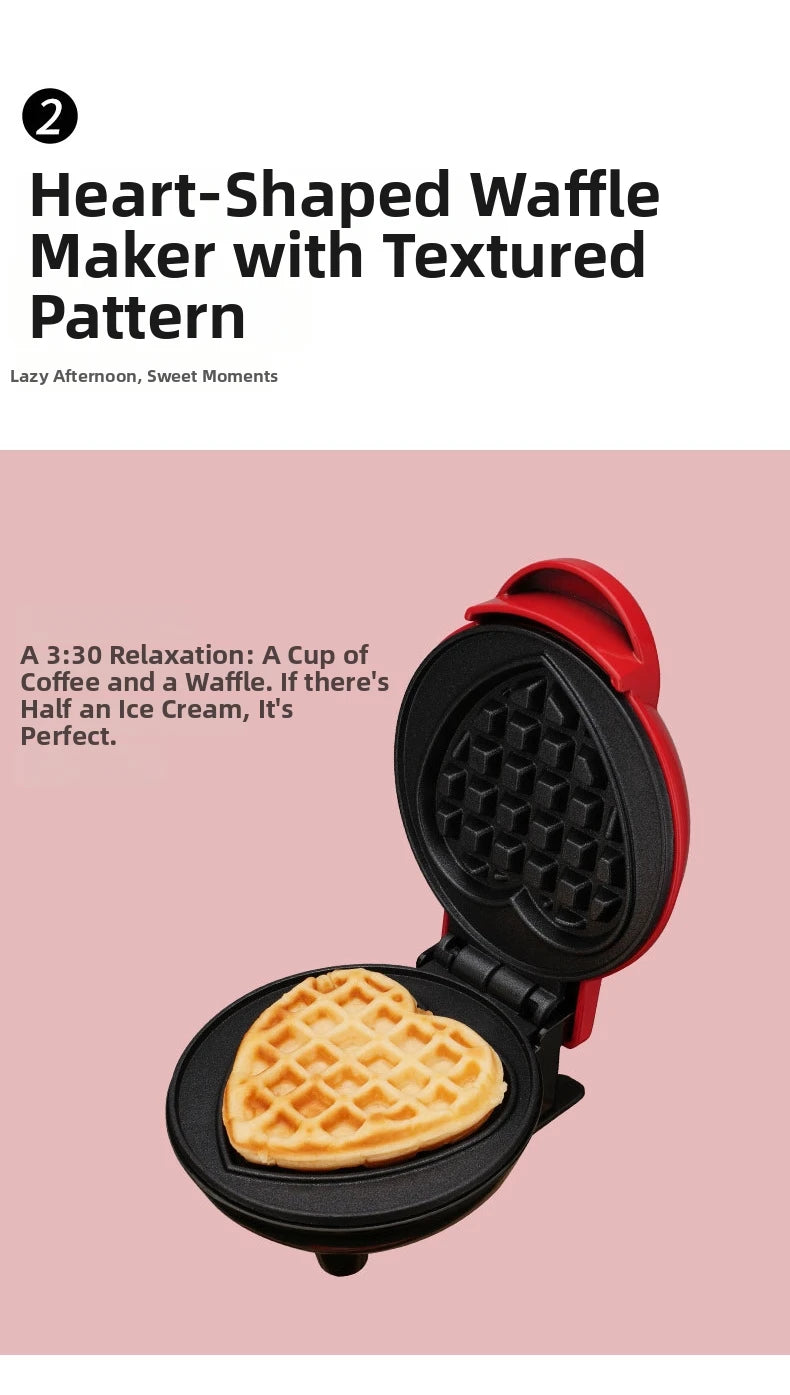 Mini Electric Waffle Maker – Double-Sided Heating, Sandwich & Breakfast Maker | Round & Heart Shape | US/EU/UK