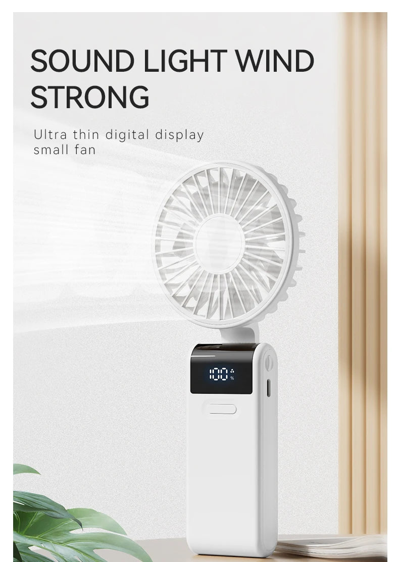 WO.Poblwc Handheld Mini Fan – 1800mAh Foldable, 5-Speed USB Rechargeable, Neck Hanging, Phone Stand, for Home & Outdoor
