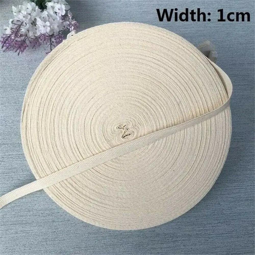 Cotton bias binding tape roll in herringbone pattern, 50m length, 1-5cm wide, ideal for sewing and arts and crafts projects.