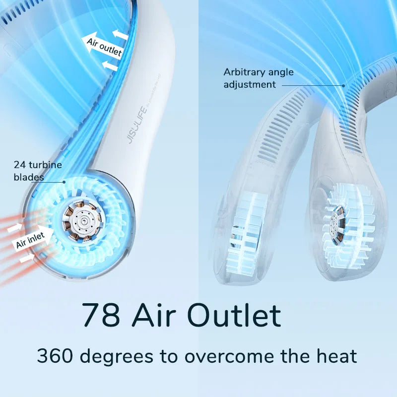 JISULIFE Portable Neck Fan – 4000mAh, 5 Speeds, Twistable Bladeless Hands-Free Neckband Fan