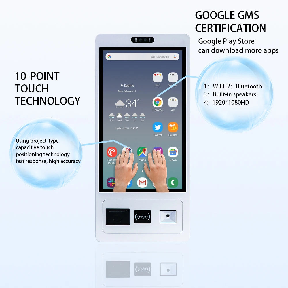 R.E.D. Shopping TouchWo 15.6-23.8-inch wall mount touchscreen AIO kiosk for self-service checkout and payment terminal.