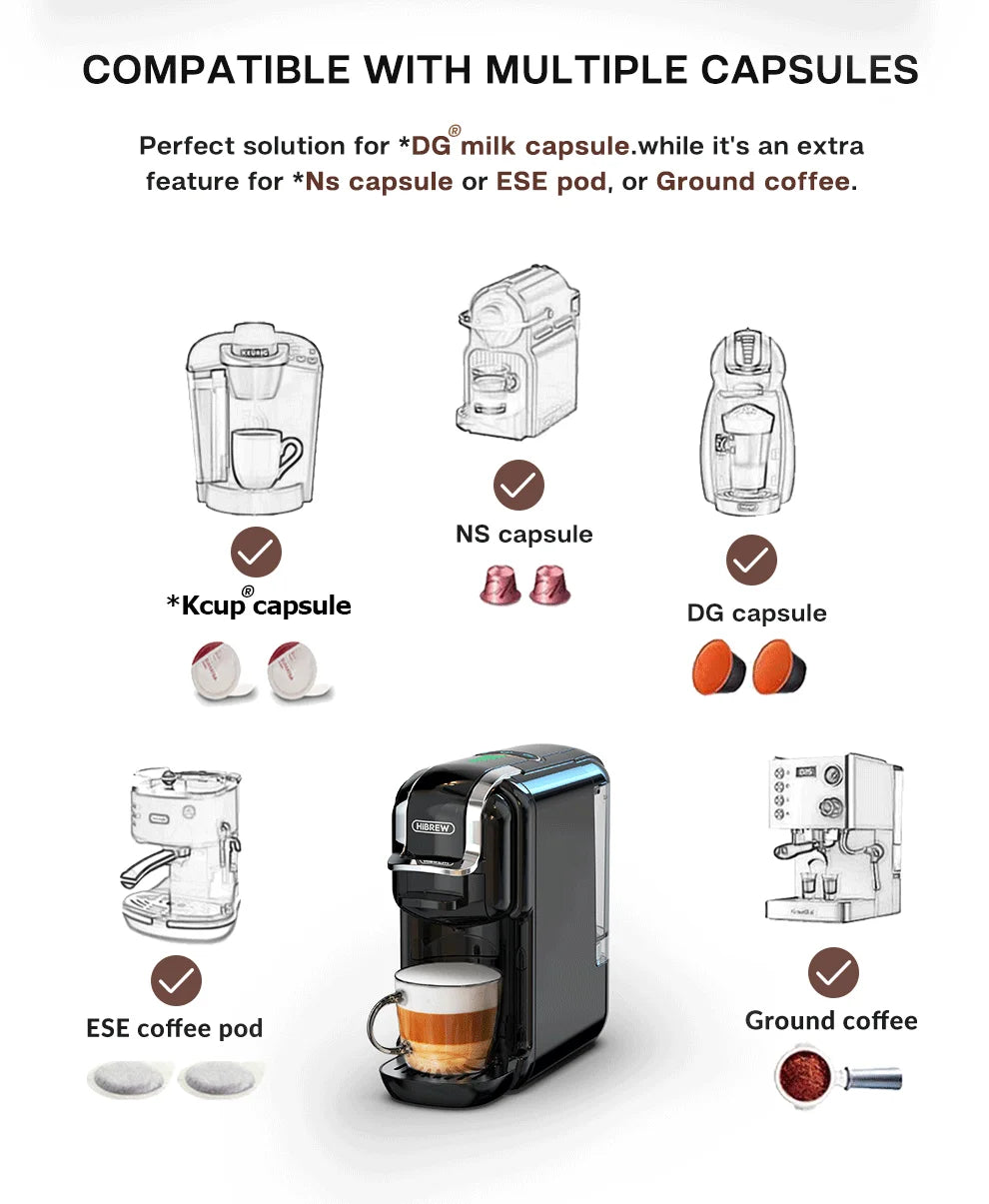 HiBREW H2B Cold & Hot Coffee Maker | 5-in-1 | Nespresso & Dolce Gusto Compatible | EU 220V