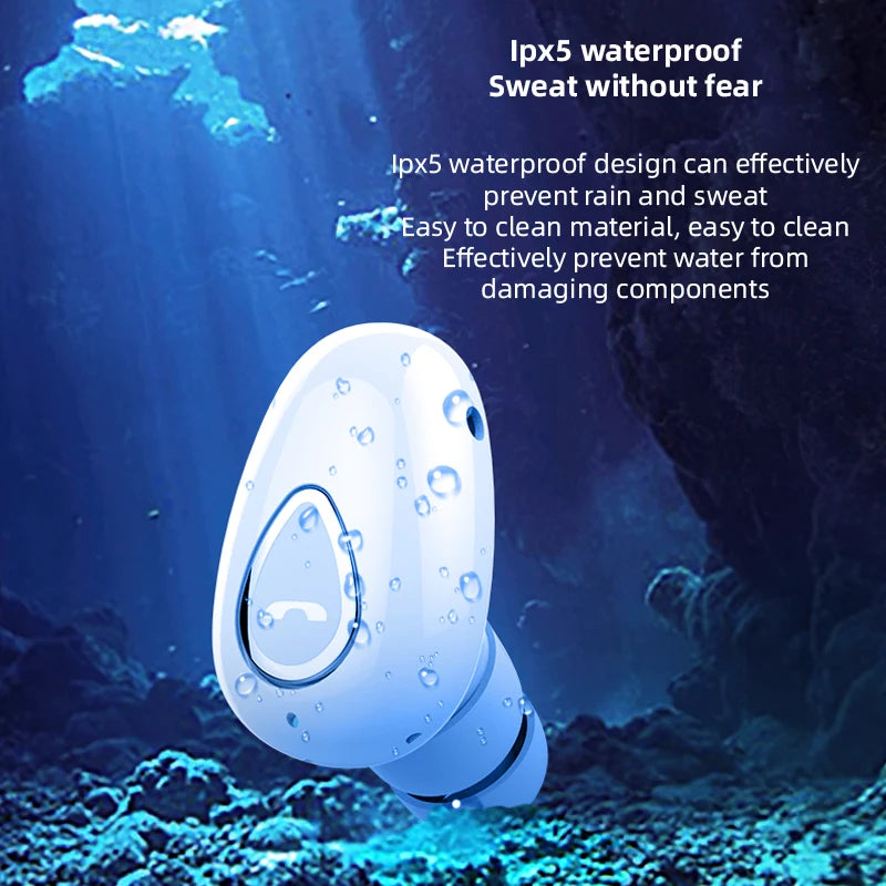 Mini invisible Bluetooth 5.0 earbuds by R.E.D. Shopping, wireless in-ear headphones with built-in mic and HiFi sound quality.