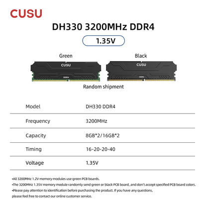 CUSU DDR4 Desktop RAM – 8GB / 16GB, 3200/3600MHz, XMP 2.0, Heatsink