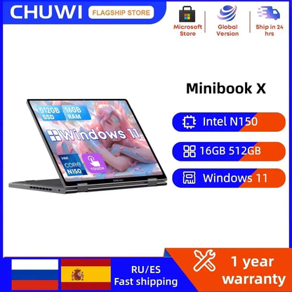 CHUWI MiniBook X 10.51" 2-in-1 Laptop – Intel N150, 16GB, 512GB, 2K Touch