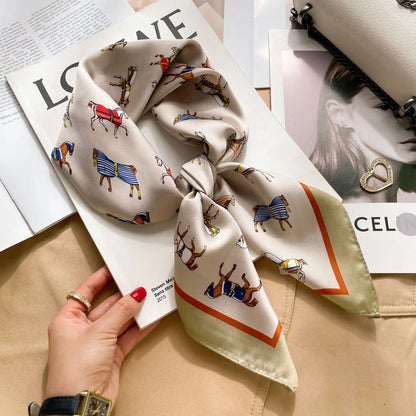 Elegant silk square scarf by R.E.D. Shopping, featuring vibrant patterns, suitable as a women's hairband or neck shawl.
