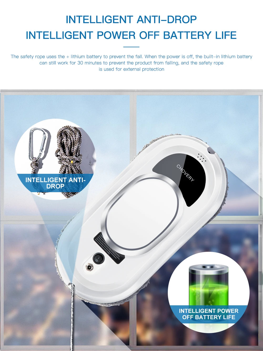 CHOVERY Robot Window Cleaner – Smart Home Glass Cleaning Robot with Remote Control