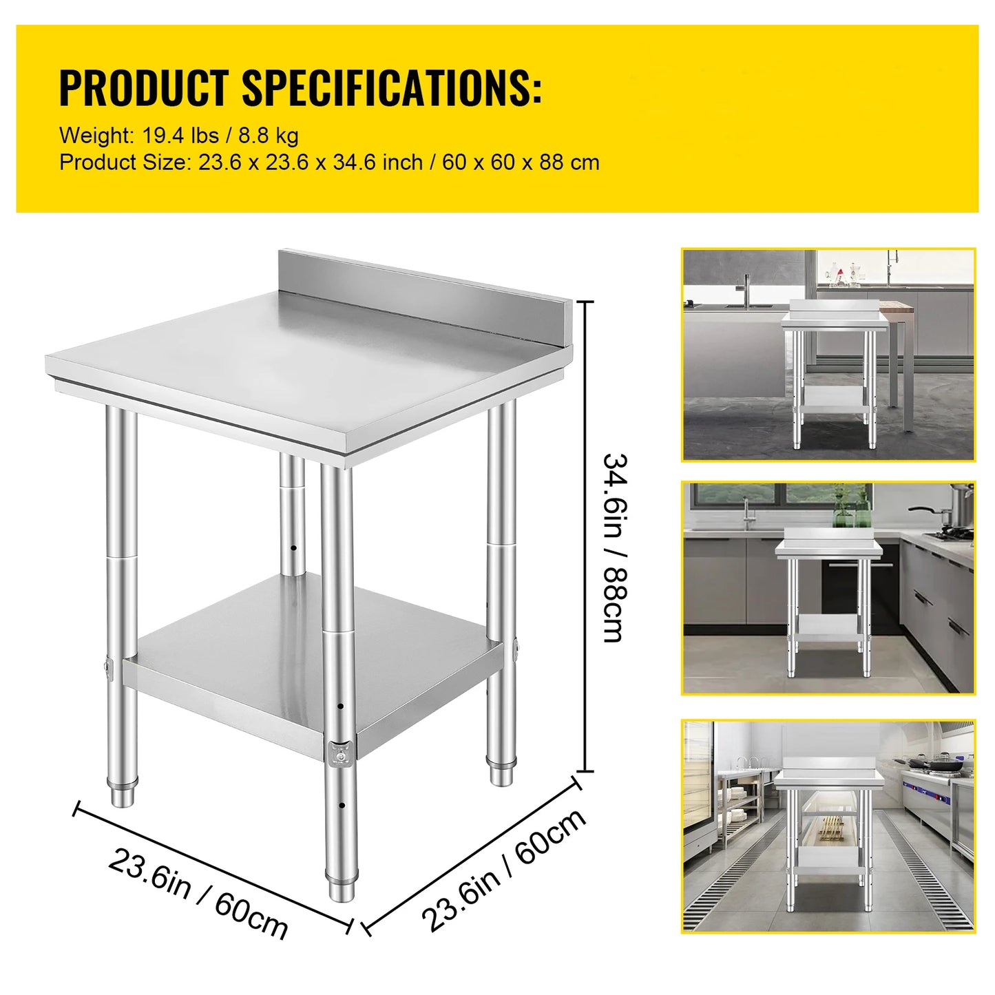 SucceBuy Stainless Steel Kitchen Work Bench – Commercial Catering Worktable with Undershelf | 286–330 LBS | Restaurant & Garage