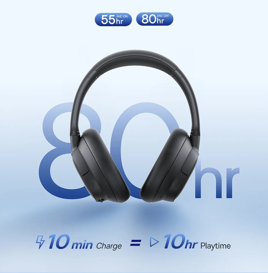 Baseus EH10 NC ANC Wireless Headphones – 45dB Hybrid Noise Cancelling, LDAC, Bluetooth 6.0, 80Hrs