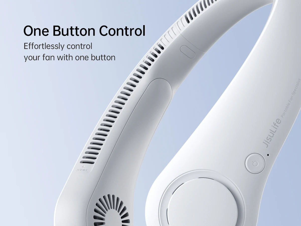 JISULIFE Portable Neck Fan – 4000mAh, 5 Speeds, Twistable Bladeless Hands-Free Neckband Fan