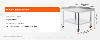 SucceBuy Stainless Steel Work Table – Commercial Food Prep Worktable with 4 Wheels, Heavy Duty