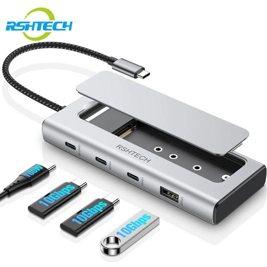 RSHTECH RSH-D05P 5-in-1 USB-C Hub with M.2 NVMe/SATA SSD Enclosure – 10Gbps, 100W PD