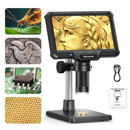 7" 1200X 16MP HD Electronic Digital Microscope – Camera for PCB, Phone & Coin Inspection