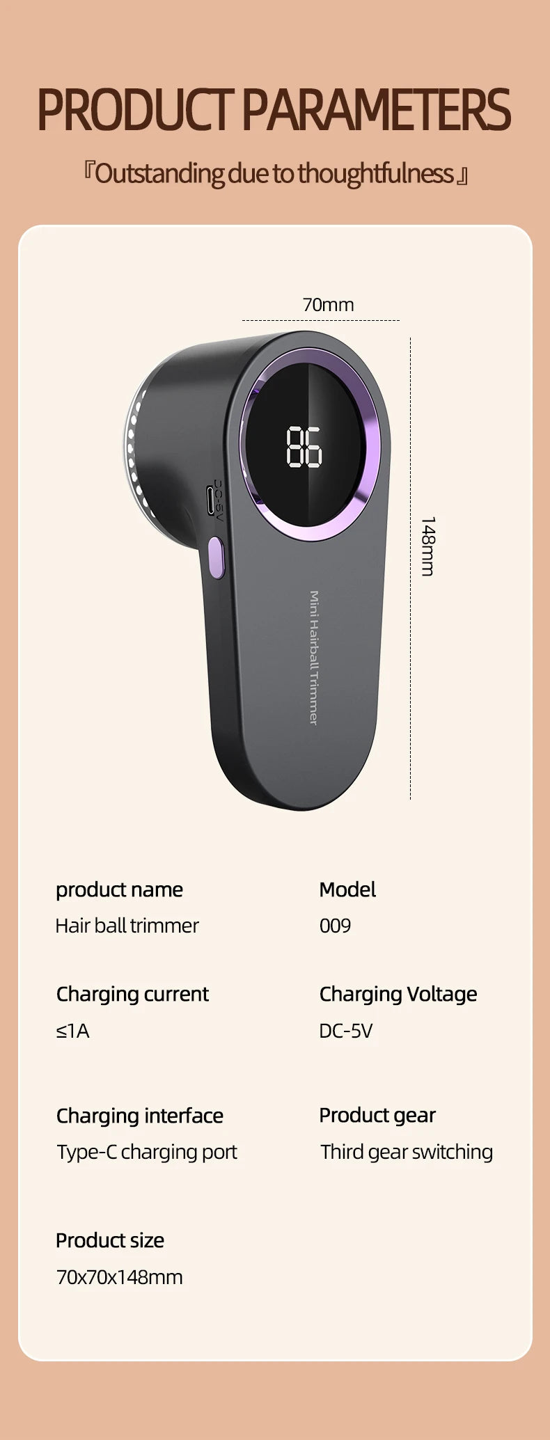 Electric Lint Remover — Smart LED Digital Display, USB Charging, Portable Fabric Hair Ball Trimmer