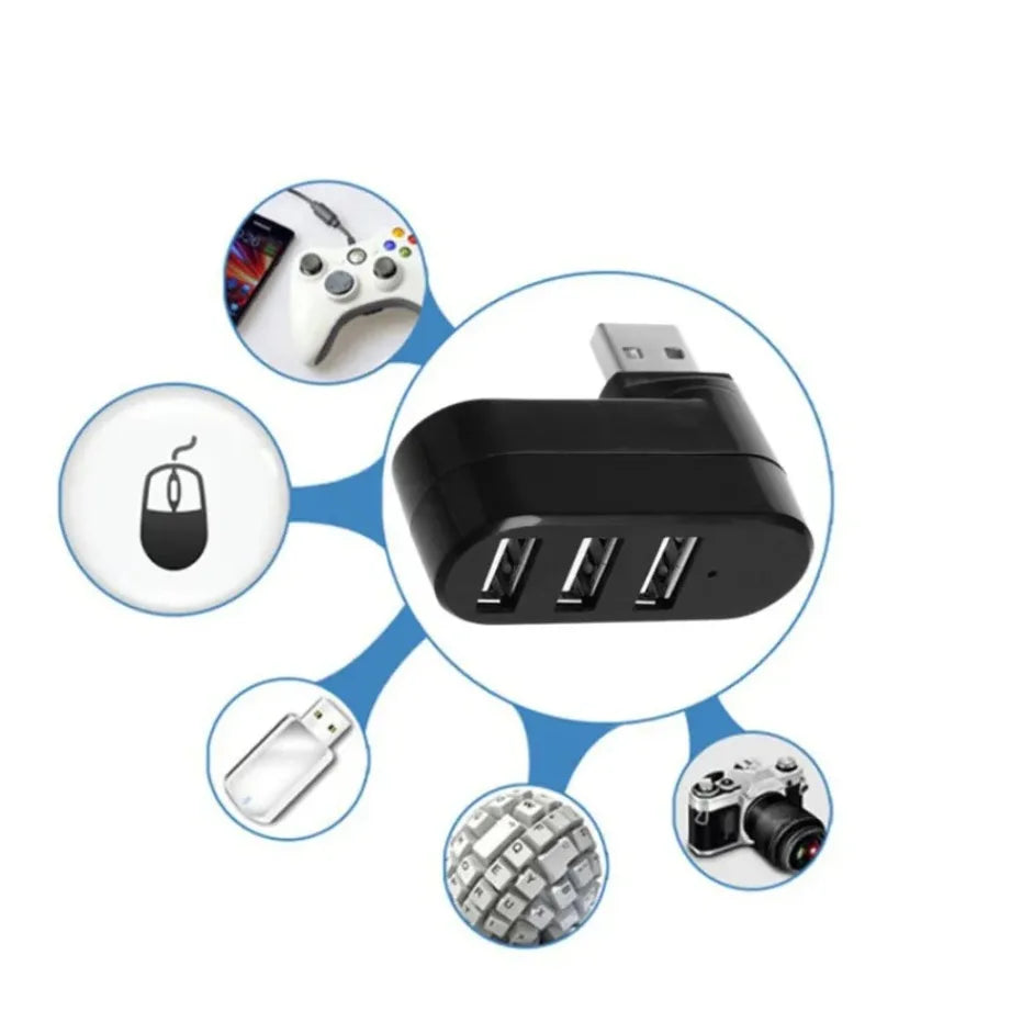 Mini Rotatable USB 2.0 Hub – 3-Port Splitter for PC, Laptop & U Disk