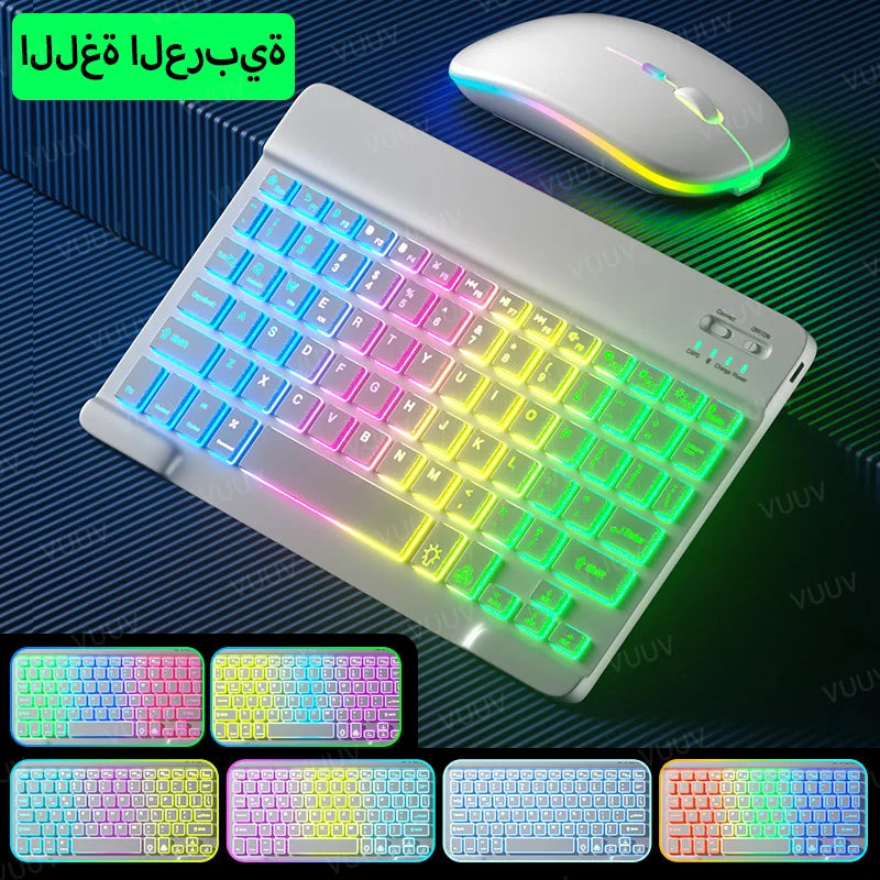 Wireless Bluetooth Keyboard with Rainbow Backlit – Tablet, iPad, Phone, Android, iOS, Windows