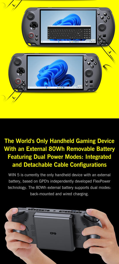 GPD WIN 5 Handheld Gaming PC – AMD Ryzen AI, 7" OLED 120Hz, 32/64GB DDR5, up to 2TB SSD, Windows 11