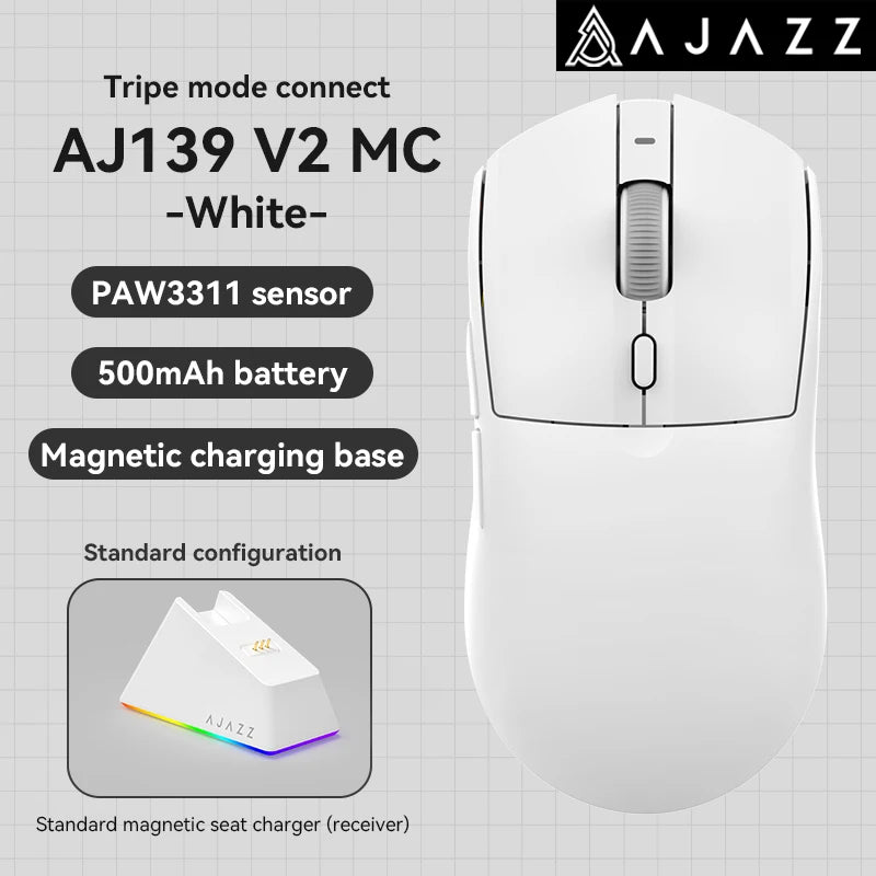 AJAZZ AJ139 V2 MC Wireless Gamer Mouse with Dock PAW3311 Gaming Sensor 12000DPI Max Tri-mode Connect Mice for Laptop PC