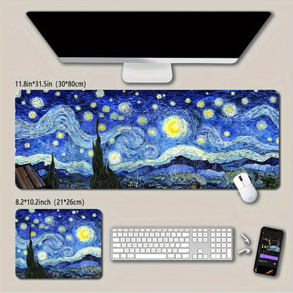 Van Gogh Starry Night XXL Extended Gaming Mouse Pad – Anti-Slip Desk Mat for Keyboard & Mouse
