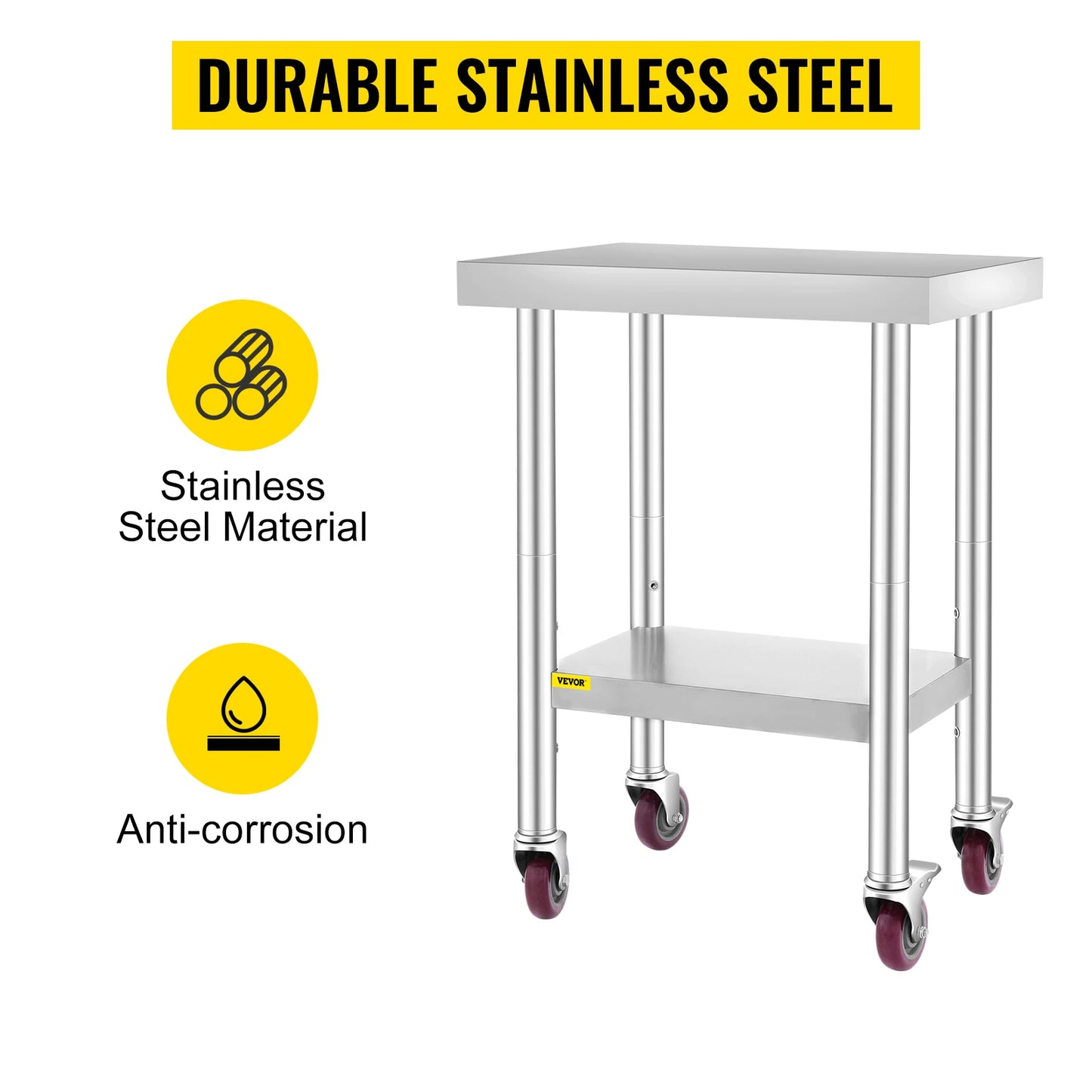 SucceBuy Stainless Steel Commercial Kitchen Worktable – Shelves & Caster Wheels