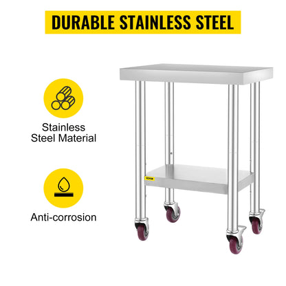 SucceBuy Stainless Steel Commercial Kitchen Worktable – Shelves & Caster Wheels