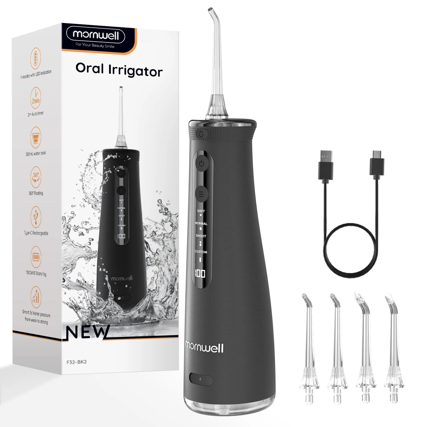 Cordless Water Flosser | 4 Jet Tips | 4 Modes | 260ml | IPX7 Waterproof