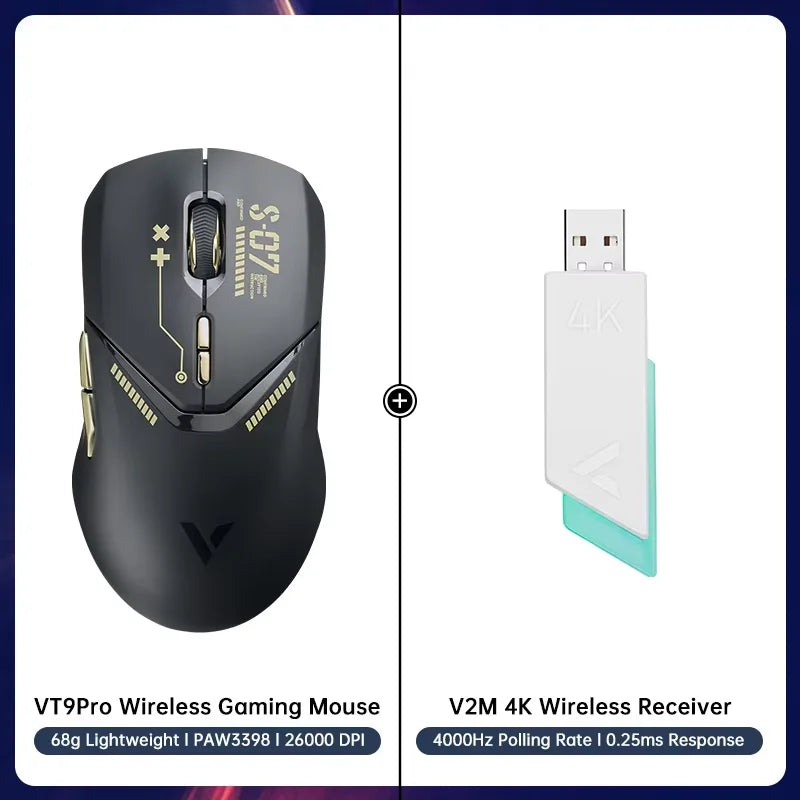 Rapoo VT9PRO Wireless Gaming Mouse – 68g Ultra-Light, PAW3395 26000DPI, 8K Polling, 8 Buttons