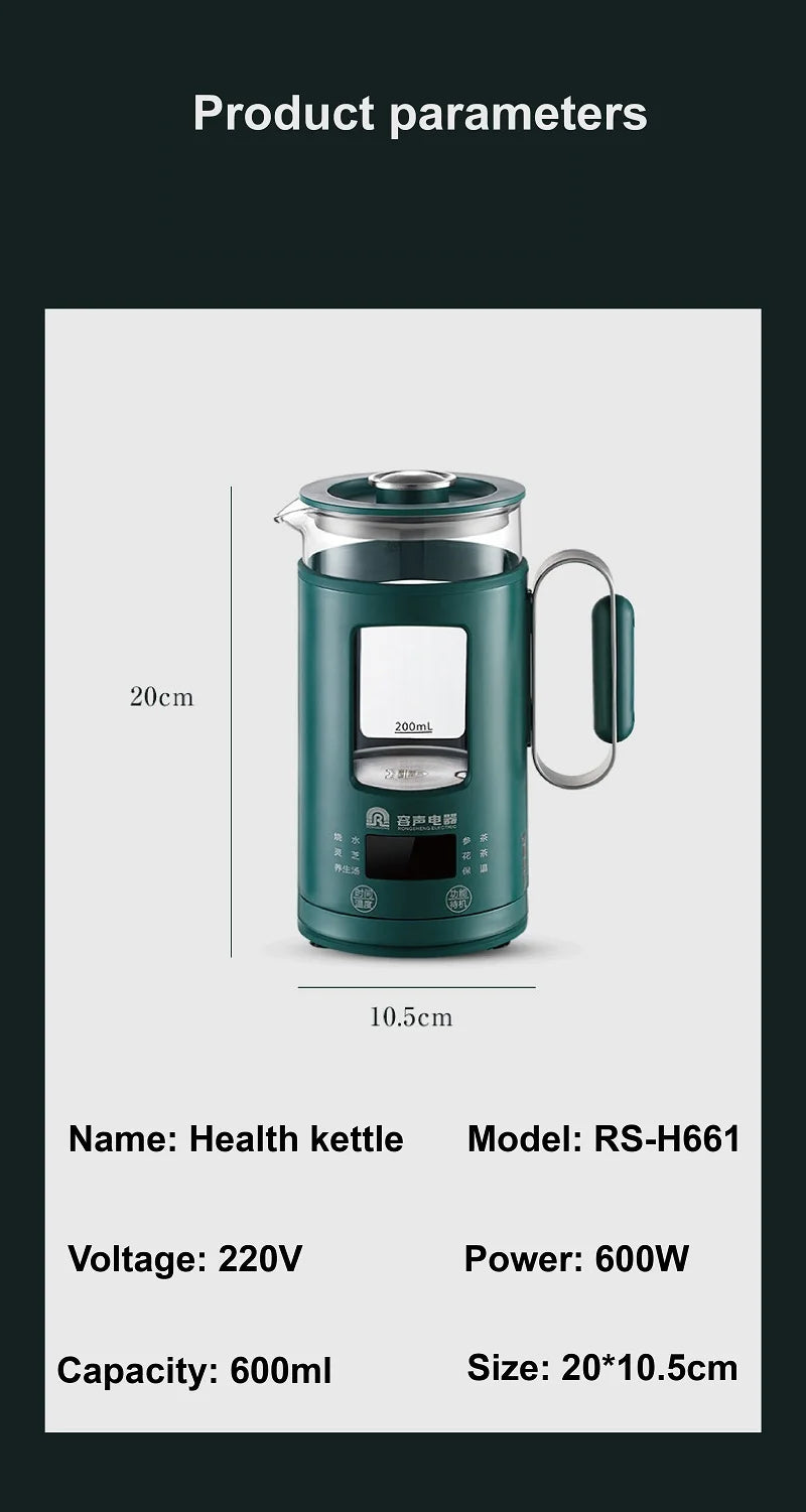 600ml Smart Tea Maker & Electric Kettle – Portable Mini Health Pot, Auto Keep Warm, Multi-Function | 220V Travel