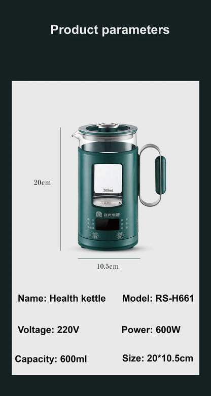 600ml Smart Tea Maker & Electric Kettle – Portable Mini Health Pot, Auto Keep Warm, Multi-Function | 220V Travel