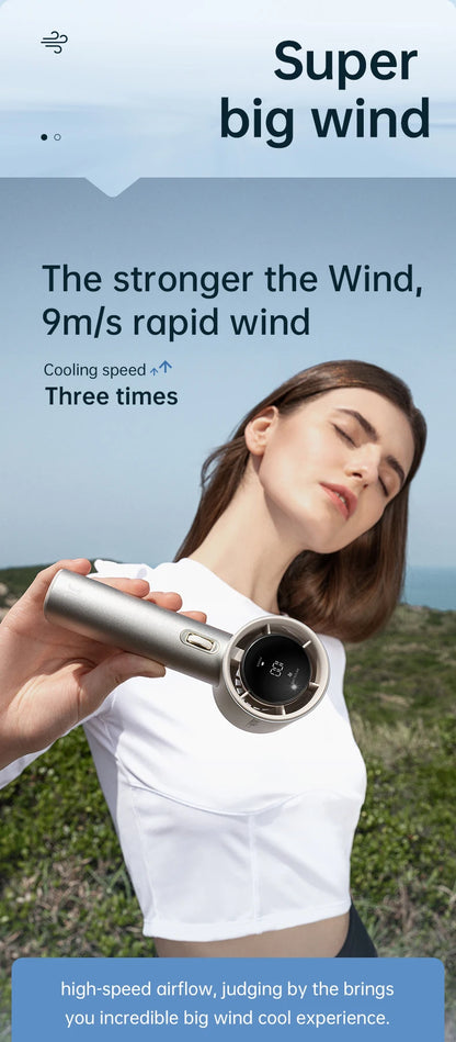 JISULIFE Mini Portable Hand Fan – 100 Wind Speeds, LED Display, 3600/5000mAh, Brushless Motor