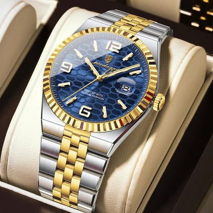 POEDAGAR Men's Luxury Watch – Stainless Steel, Waterproof, Luminous, Date Display, With Box