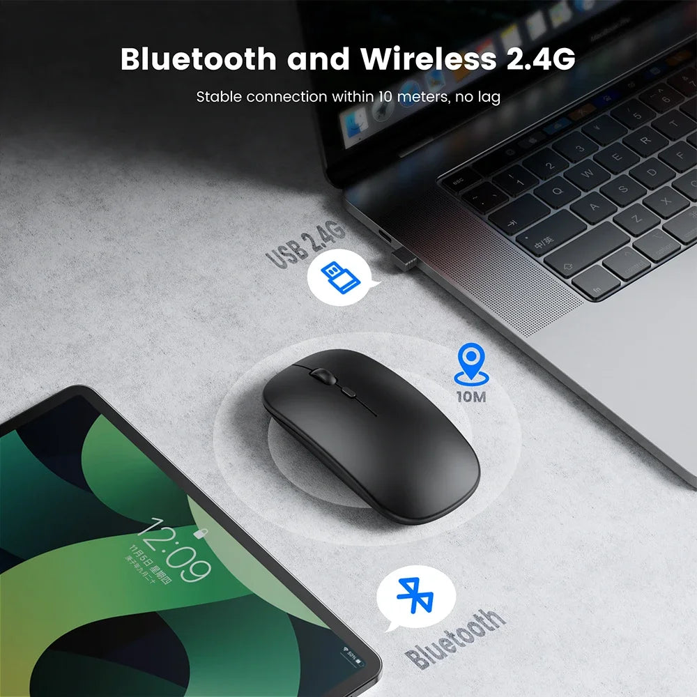 Wireless Bluetooth rechargeable mouse by R.E.D. Shopping, compact ergonomic design, silent click, optical sensor, suitable for PC use.