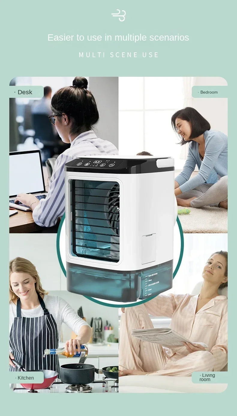 Portable Desktop Air Cooler Fan — Dual Spray, Ultrasonic Atomization, 3-Speed, Night Light