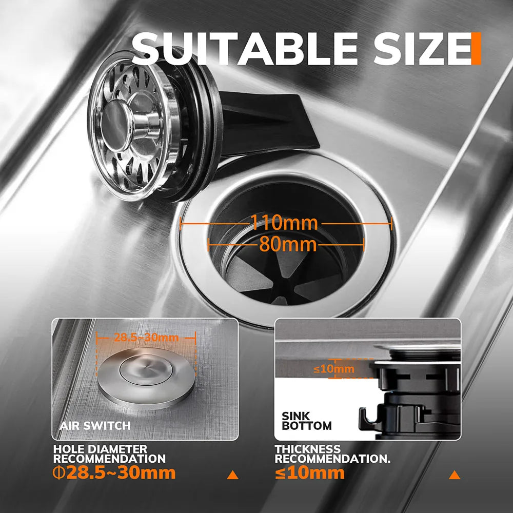 Food Waste Garbage Disposal Unit | 750W | Silent Motor | EU Plug | Under-Sink