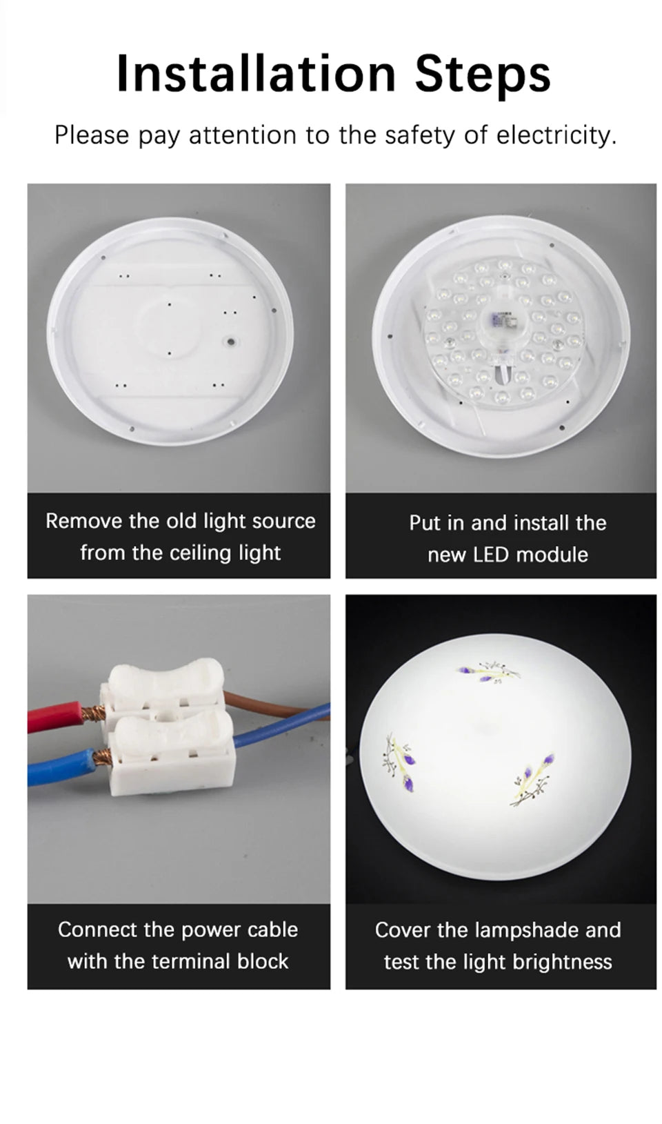 72W LED Ceiling Light Replacement Module – Dimmable, 220V, Round Panel