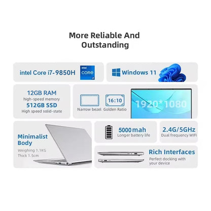 14.1" Ultraslim Laptop – Intel Core i7 9850H or Atom A3950, 12GB RAM, up to 2TB SSD, Windows 11