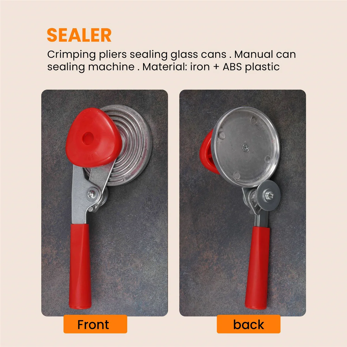 R.E.D. Shopping manual can sealer crimping device for sealing glass jars, with a handle and crimping mechanism for home canning.