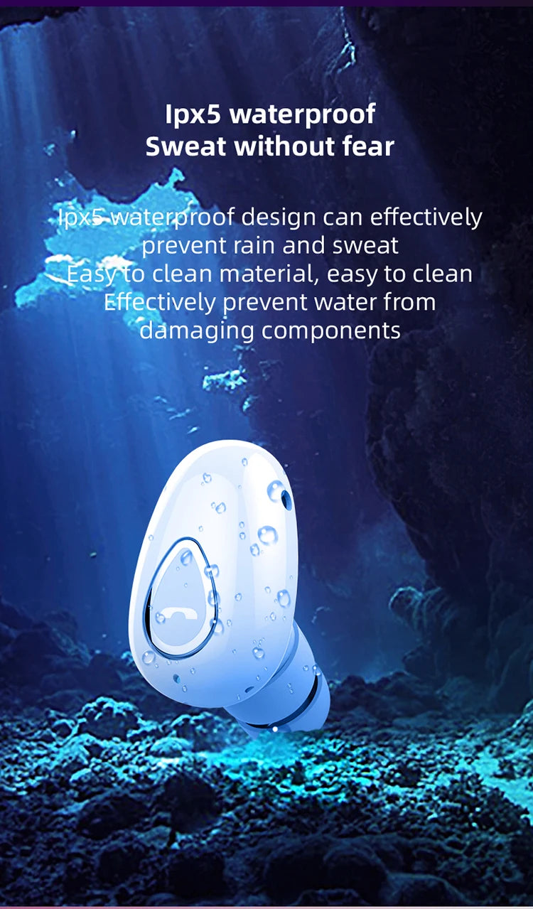 Mini invisible Bluetooth 5.0 earbuds from R.E.D. Shopping with in-ear design, built-in microphone, and HiFi wireless audio.