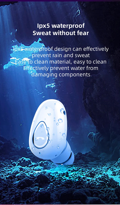 Mini invisible Bluetooth 5.0 earbuds from R.E.D. Shopping with in-ear design, built-in microphone, and HiFi wireless audio.