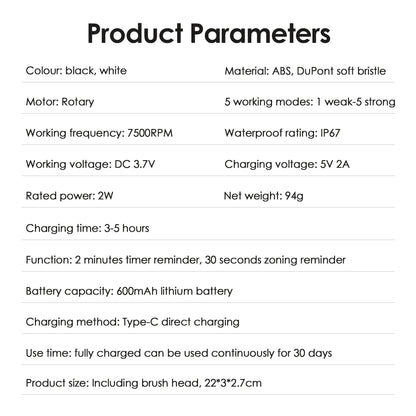 Sonic Electric Toothbrush – 5 Modes, 4 Replaceable Heads, Timer, Waterproof, Rechargeable Adult