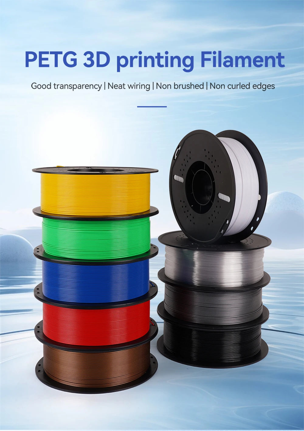 KINGROON 3D Printer Filament – 10 Rolls 1.75mm PLA / PETG, 1KG Each, Mix Colors, 22LBS Total
