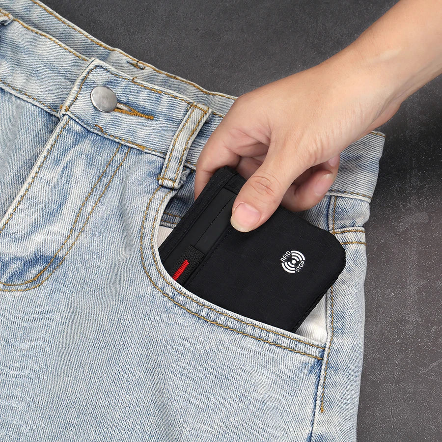 RFID Blocking Nylon Card Holder with Carabiner & Coin Purse